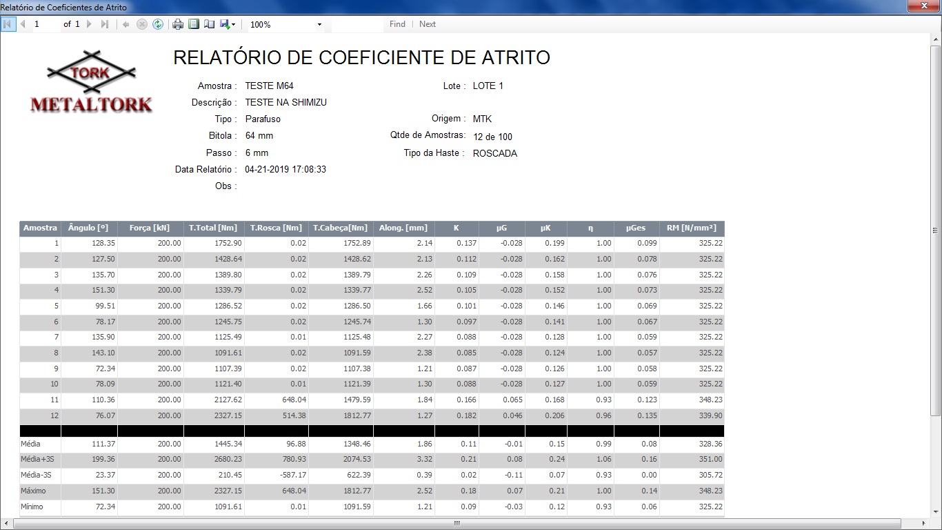 Bancada de Teste de Parafusos